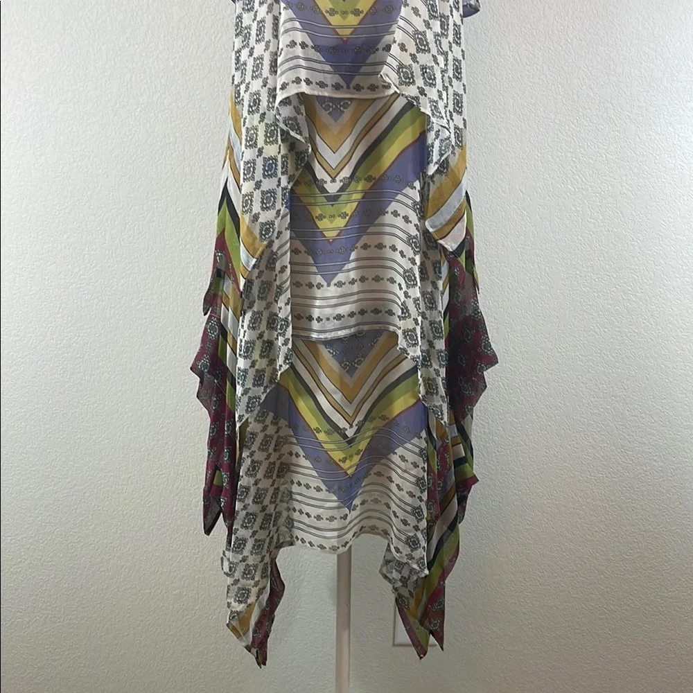 Warm‎ Purple and Yellow Asymmetrical Sundress with Halter Neckline 0